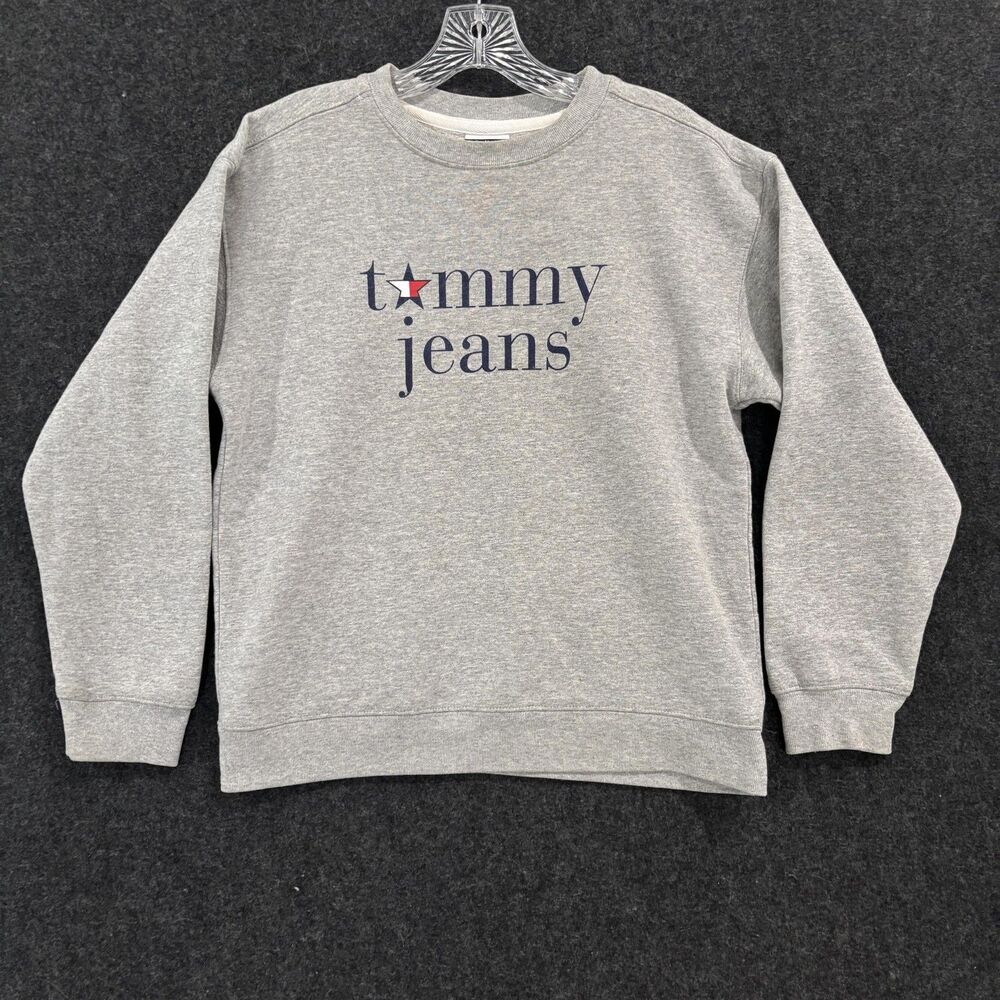 Vintage Tommy Jeans Sweatshirt Men's Small Gray Crewneck Logo Made in USA 90s